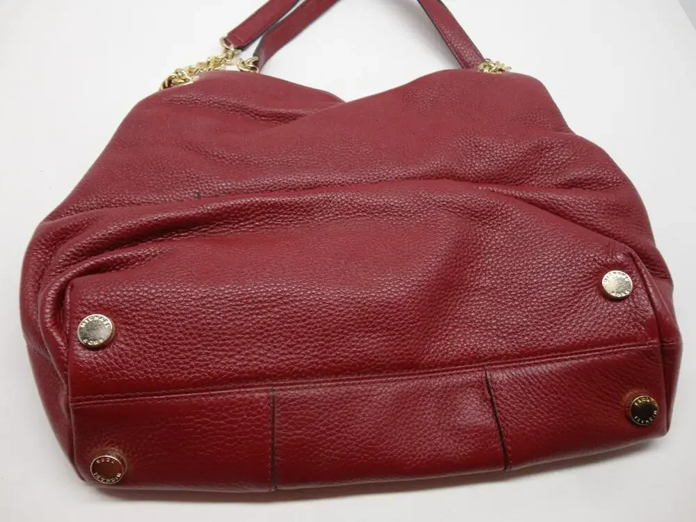 Michael Kors Shoulder Bag Womens Large Red Leather Studded Chain Purse Gold